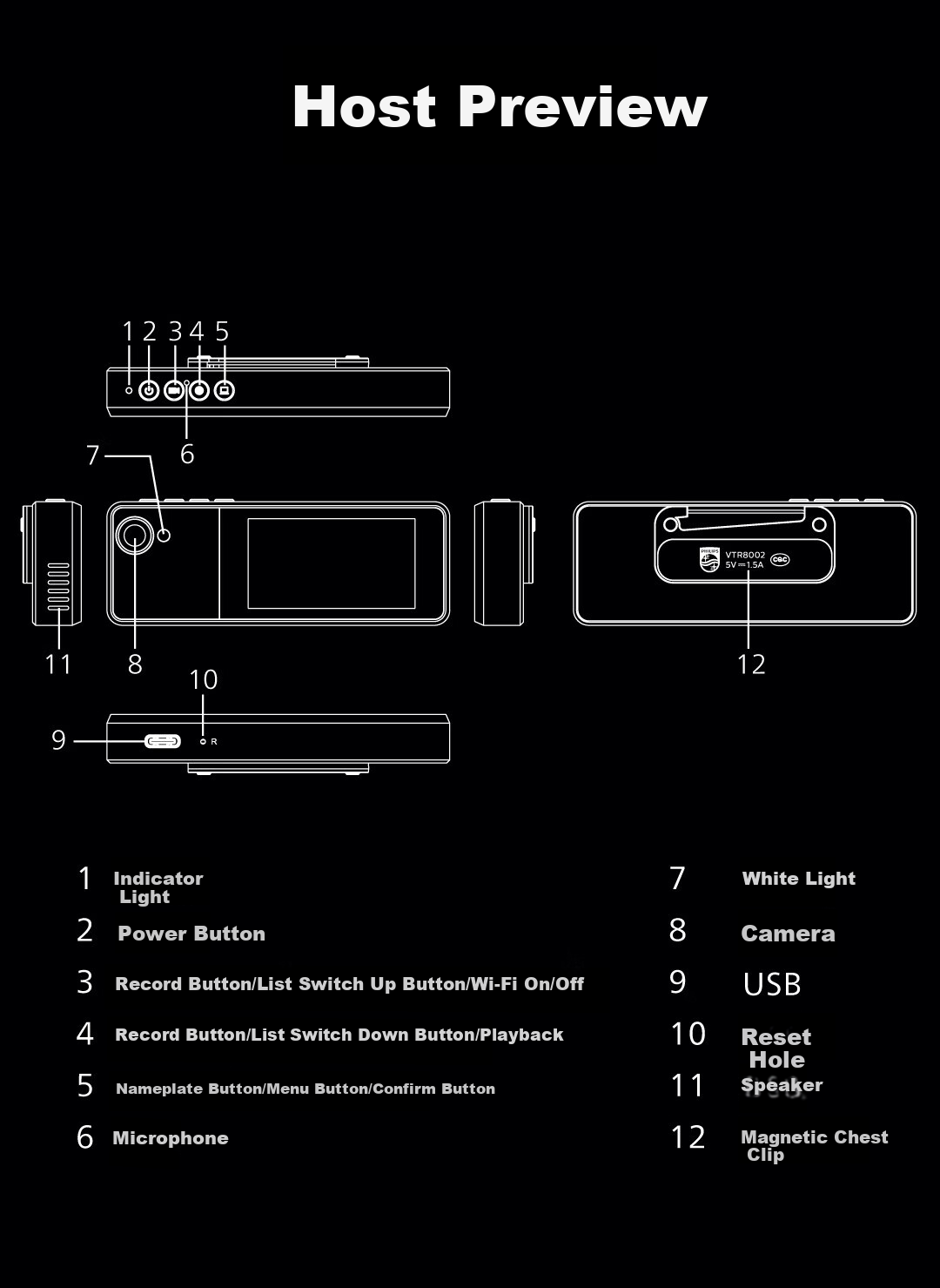 PHILIPS VTR8002 Badge-Style Law Enforcement Recorder, Portable Chest-Mounted Small Color Screen Video Recorder, Mobile Phone Connectivity, 64GB 7
