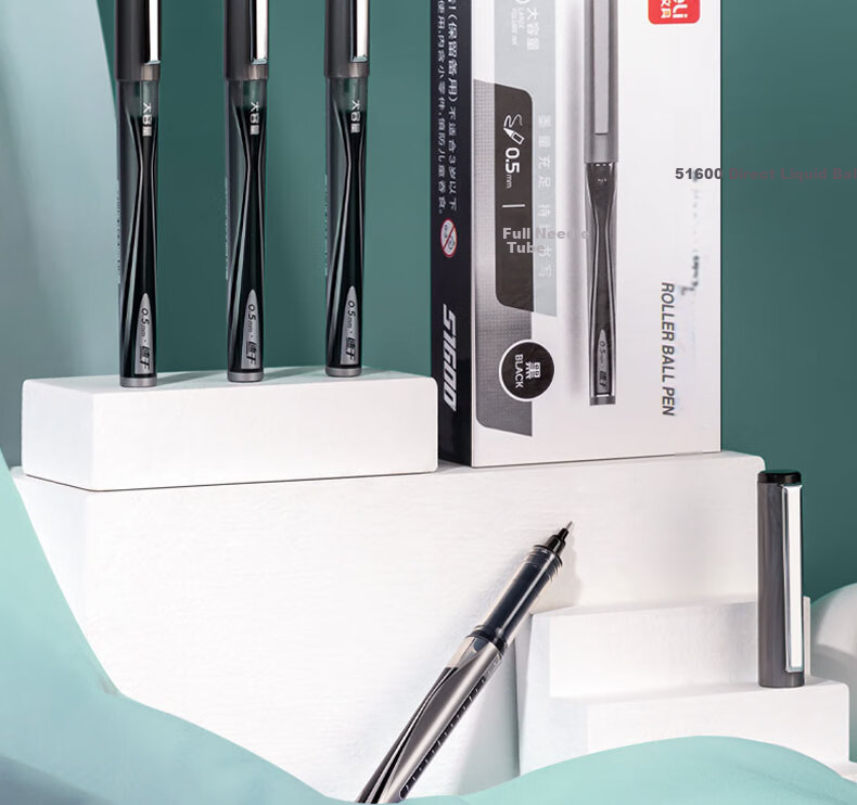 Deli 1600mAh Large Capacity Gel Pen, Direct Liquid Pen, 0.5mm Full Needle Tube, Student Signature Pen, Rollerball Pen, Ink Pen, Black, 12 Pens/box S1600 2