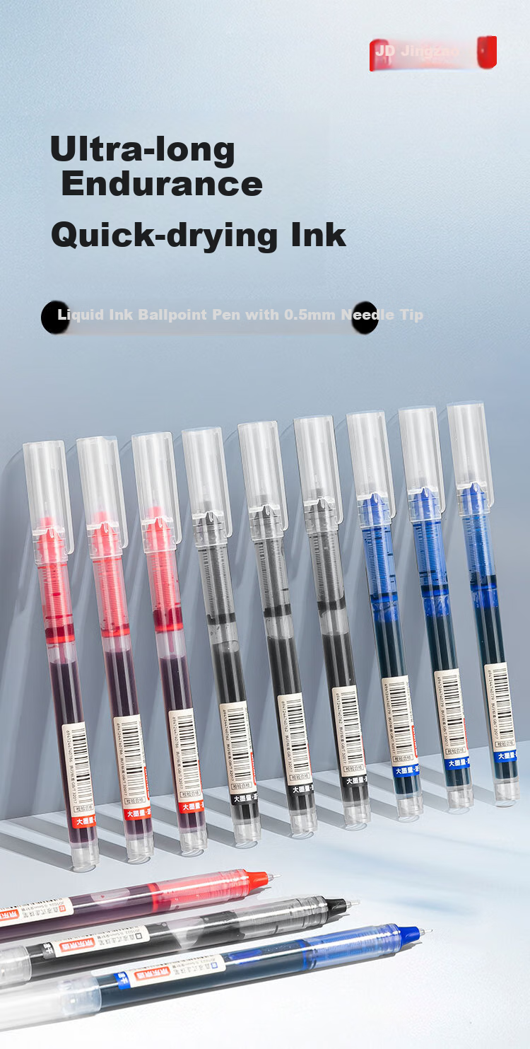 JD Original [Best-Selling Product] Full Needle Tube Direct Liquid Rollerball Pen, 1100m Quick-Drying Gel Pen, Signature Pen, Business Office Student Exam Writing Pen, Blue, 12-Pack 1