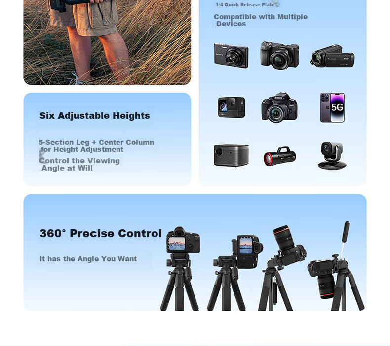 Zhuoer KF126 Camera Tripod, Live Streaming Stand, Tripod, Phone Mount, Multifunctional Photography, Mirrorless Camera Shooting, Suitable for Canon, Sony, Fuji, Nikon, Floor-Standing Portable Outdoor 4