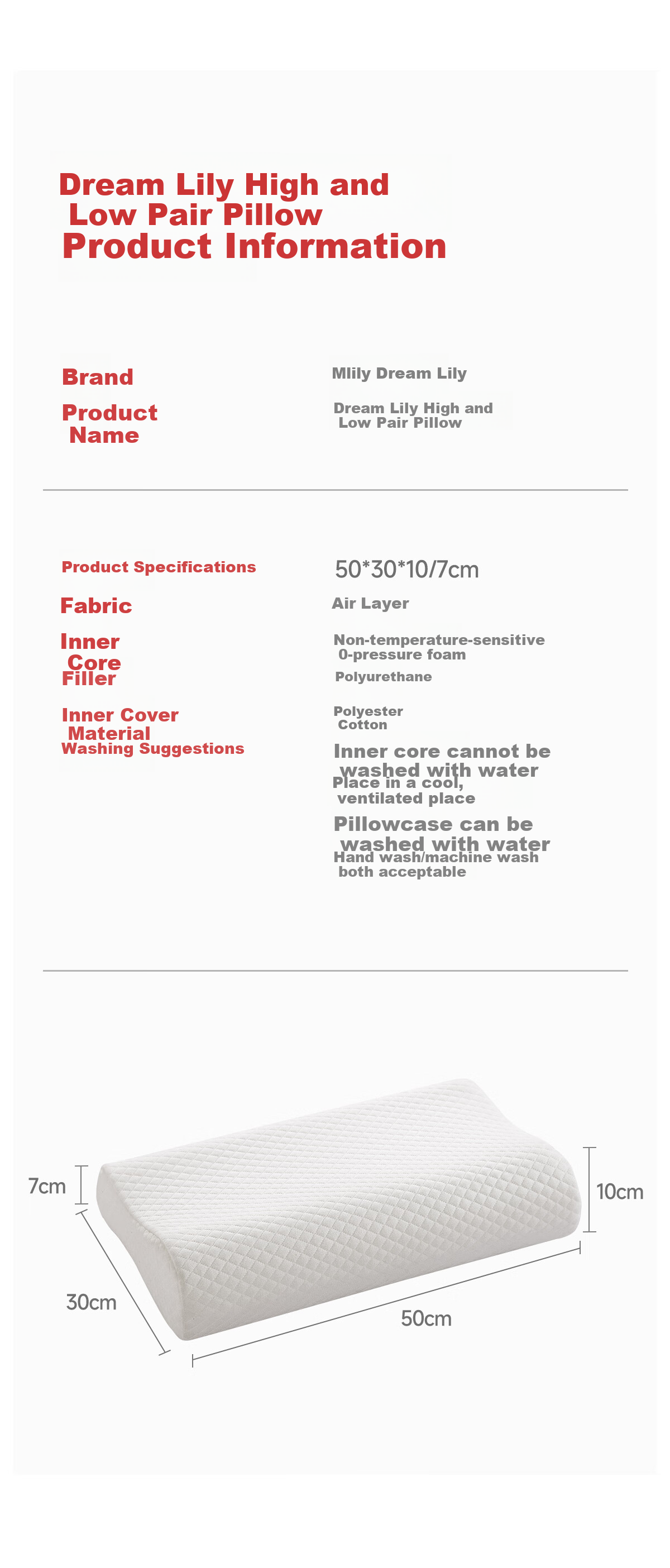 MLILY Zero Pressure Slow Rebound Memory Foam Pillow, Deep Sleep Gel Cervical Pillow Core, Single Person Curved Posture 0 Pressure Gel Pillow 10