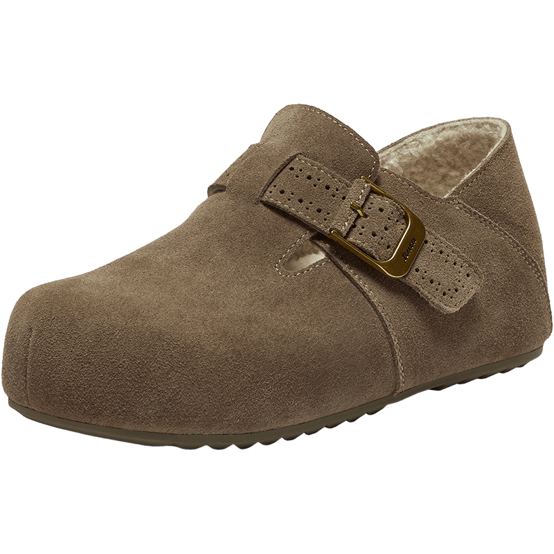 Bata Prince Qi Style Birkenstock Women's Autumn 2025 Mall Cow Split Leather Slip-On Dark Gray Suede Lining Size 39