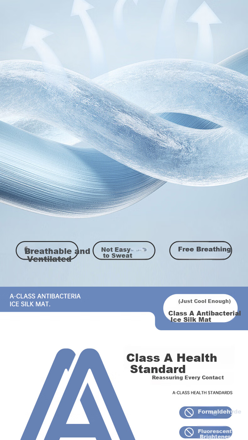 Grace Class A Antibacterial 600D Ice Silk Cooling Mat Double Set of Three Pieces Ice Blue 150*200cm Machine Washable Foldable 3