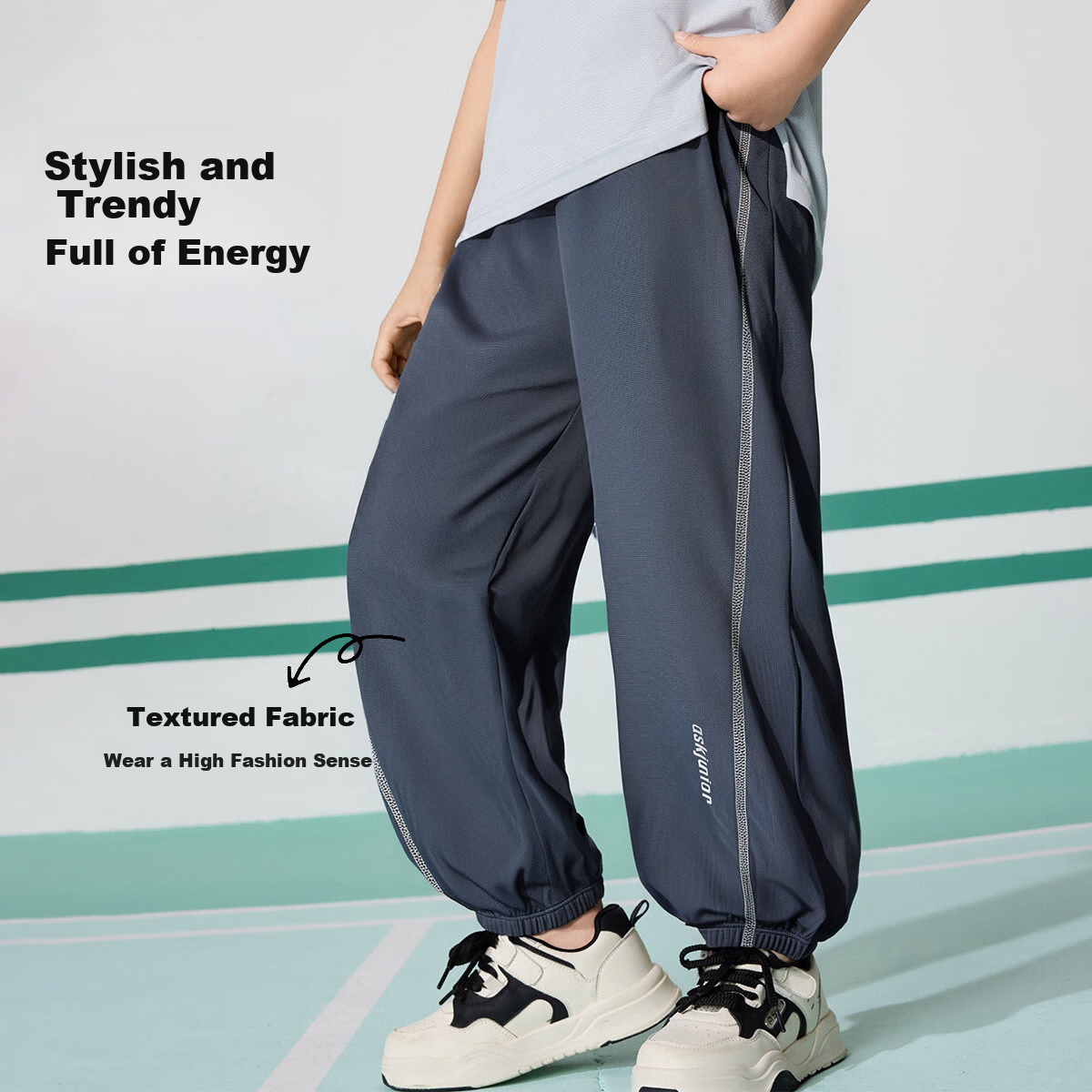 ASK JUNIOR Children's Pants, Summer Youth Skin-Friendly Running Sports Casual Pants, Unisex Tapered Leg Pants with Mosquito-Repellent Features 2