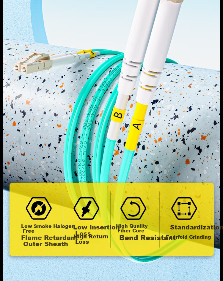 HAILE Fiber Optic Patch Cable, 10 Gigabit Multi-Mode LC-LC Low Smoke Zero Halogen LSZH Dual-Core OM3 UPC Low Loss A-Grade Fiber Core Pigtail, 30 Meters HJ-2LC 1