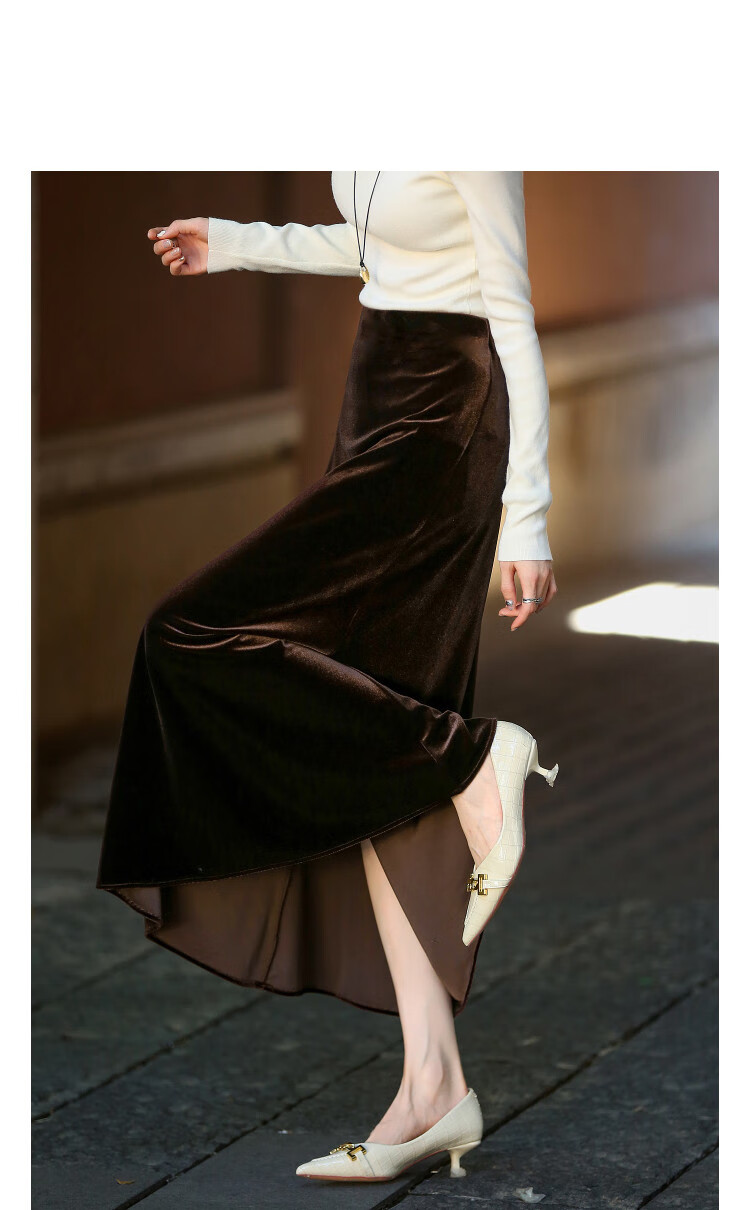 Demana 280G Velvet Knit Autumn Elegant Mermaid Aesthetic Elastic Waist Long Women's Skirt 1