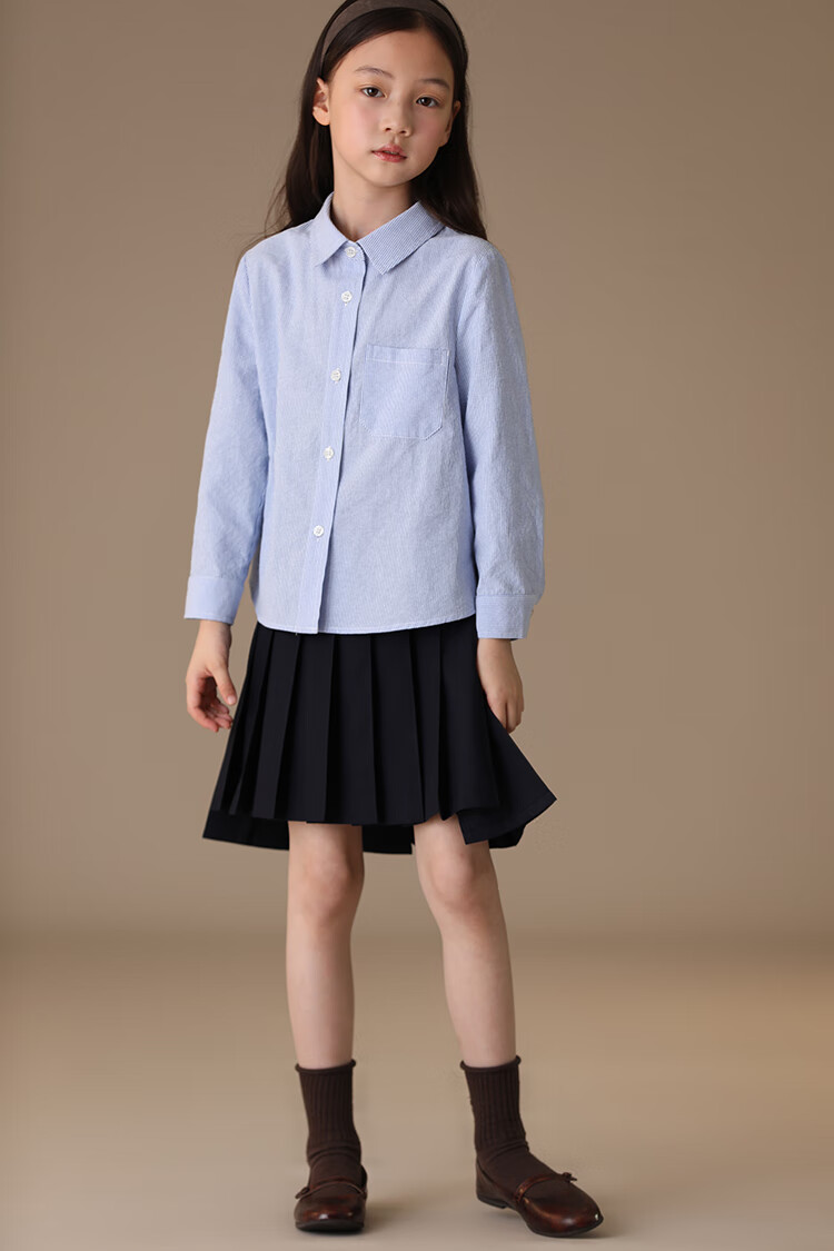 Hacikis Kids Spring and Autumn Children's Shirt Boys and Girls Striped Long Sleeve School Style Shirt Light Blue 170 9