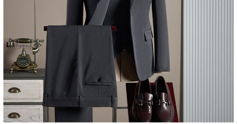 ROMON Men's Business Suit Set Blazer Vest Trousers Wedding Formal Jacket Dark Gray M 4