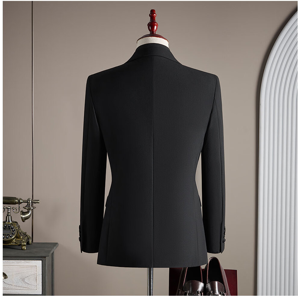 ROMON Men's Business Suit Set Blazer + Vest + Trousers Black 2XL 7