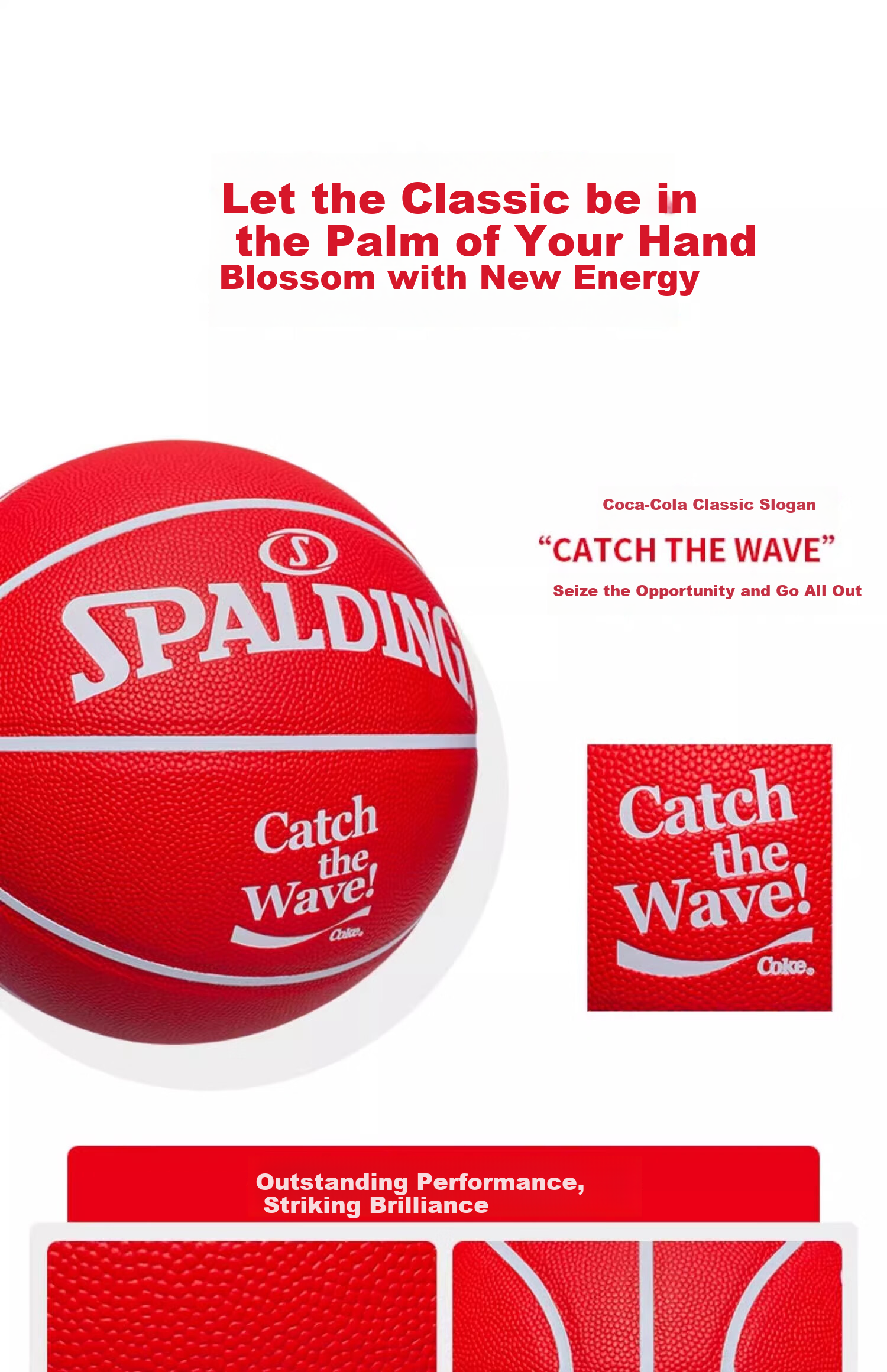 SPALDING Basketball, Coca-Cola Co-Branded No.7 PU Indoor/outdoor Standard Basketball, Red And White Color Scheme 6