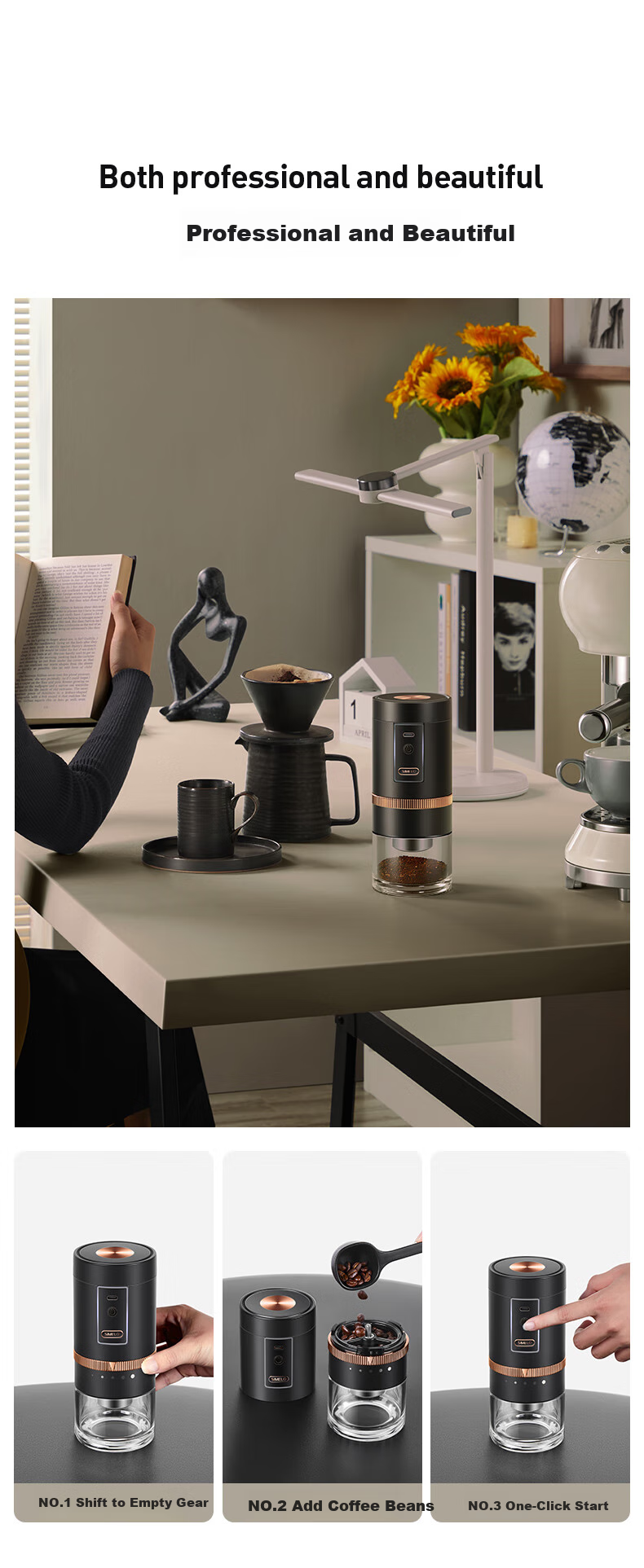 SIMELO Electric Coffee Grinder, Portable Outdoor And Home Automatic Coffee Bean Grinder, Birthday Gift 9