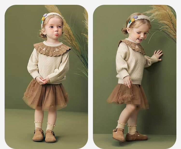 Minibala Girls' Baby Embroidered Sweater, Anti-Deformation, Anti-Pilling, Lantern Sleeves, Skin-Friendly, Winter 2025 6