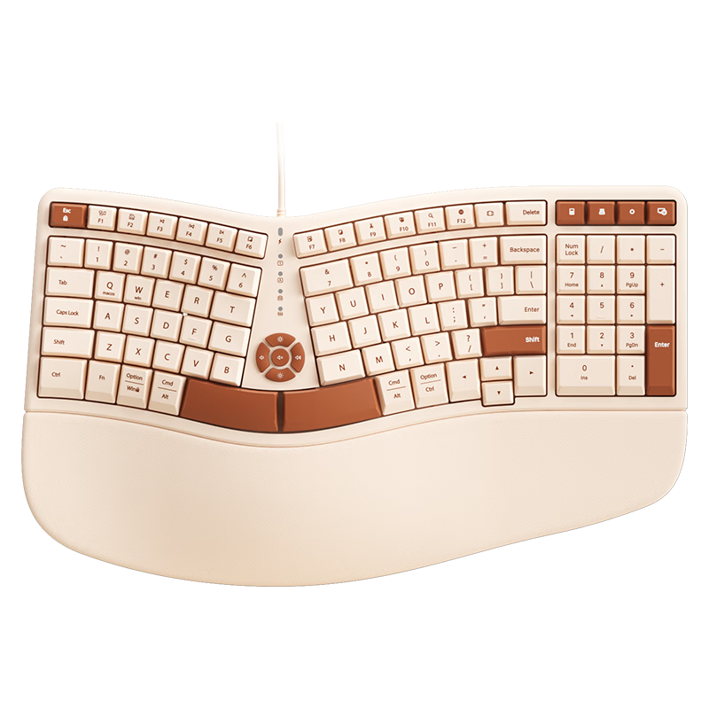 B.O.W Hangshi K700U Wrist Support Soft Palm Rest Ergonomic Wired Keyboard Silent Home Office Gaming Laptop Desktop USB Universal Keyboard Milk Coffee Color