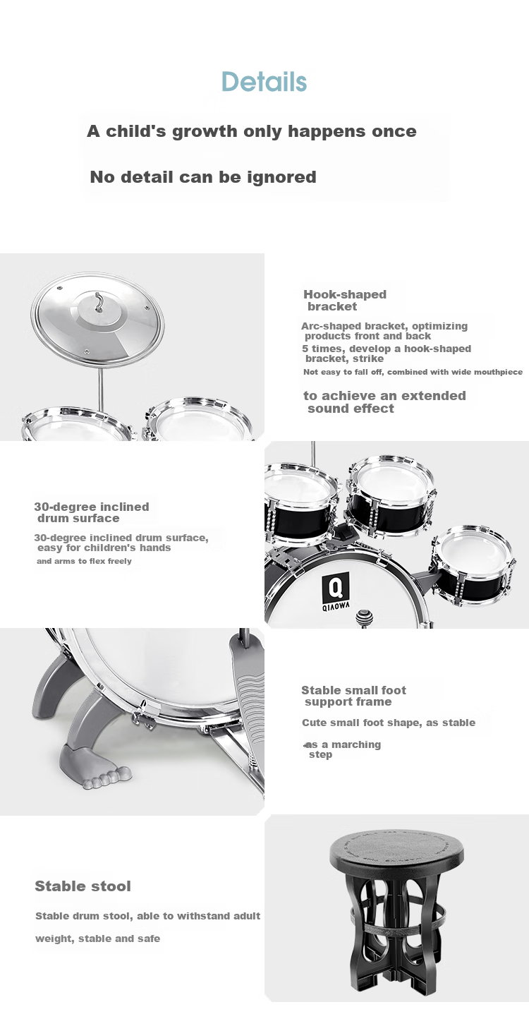 QIAO WA BAO BEI Drum Set Educational Toy Instrument for Children Beginners Jazz Drums Gift for Boys Aged 1-2 Years Old Birthday Present 10