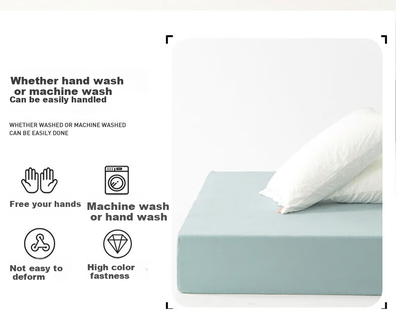 Grace Class 7A Antibacterial Fitted Sheet, Pure Cotton Washed Cotton Bed Cover, Full Coverage Mattress Protector, for 1.8m Bed, Tingqing Color 11