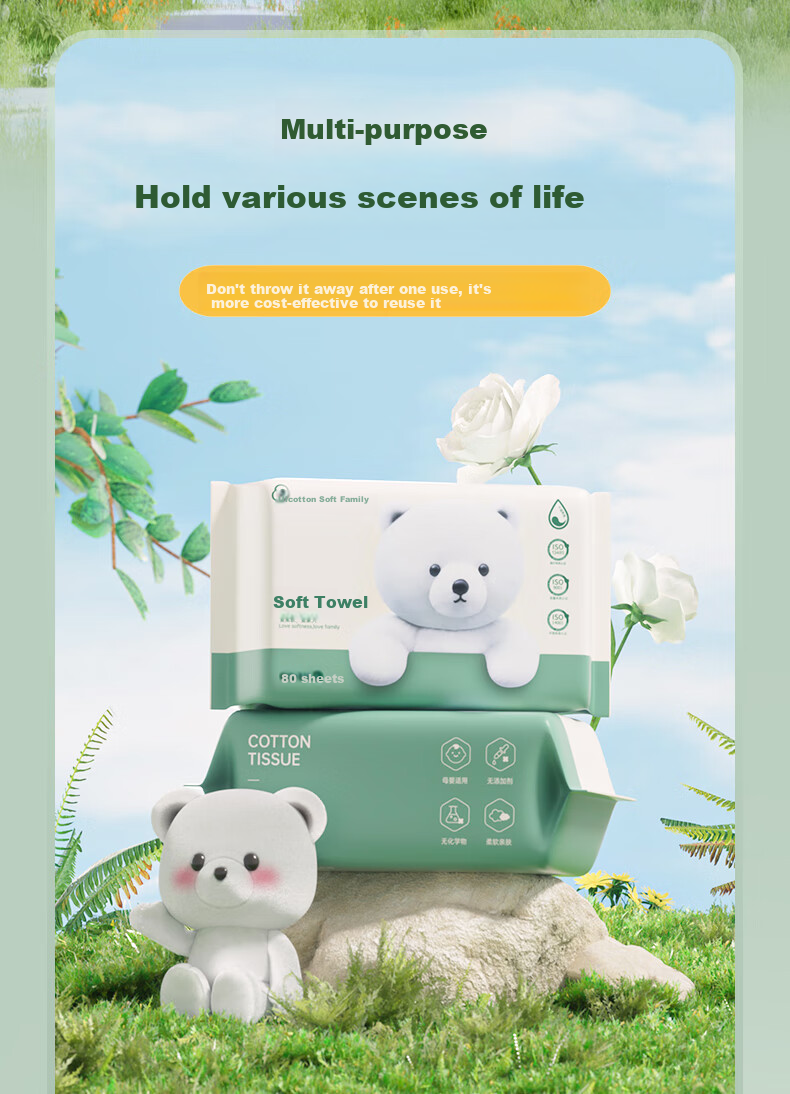 FulCotton Baby Soft Cotton Wipes [80 Sheets * 6 Packs], Facial Wipes, Disposable Face Towels, Pearl Texture, Thickened 12
