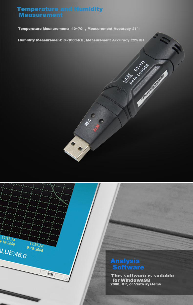 CEM DT-171 Temperature And Humidity Data Logger, Indoor Temperature And Humidity Measurement Recorder with USB Transfer 2