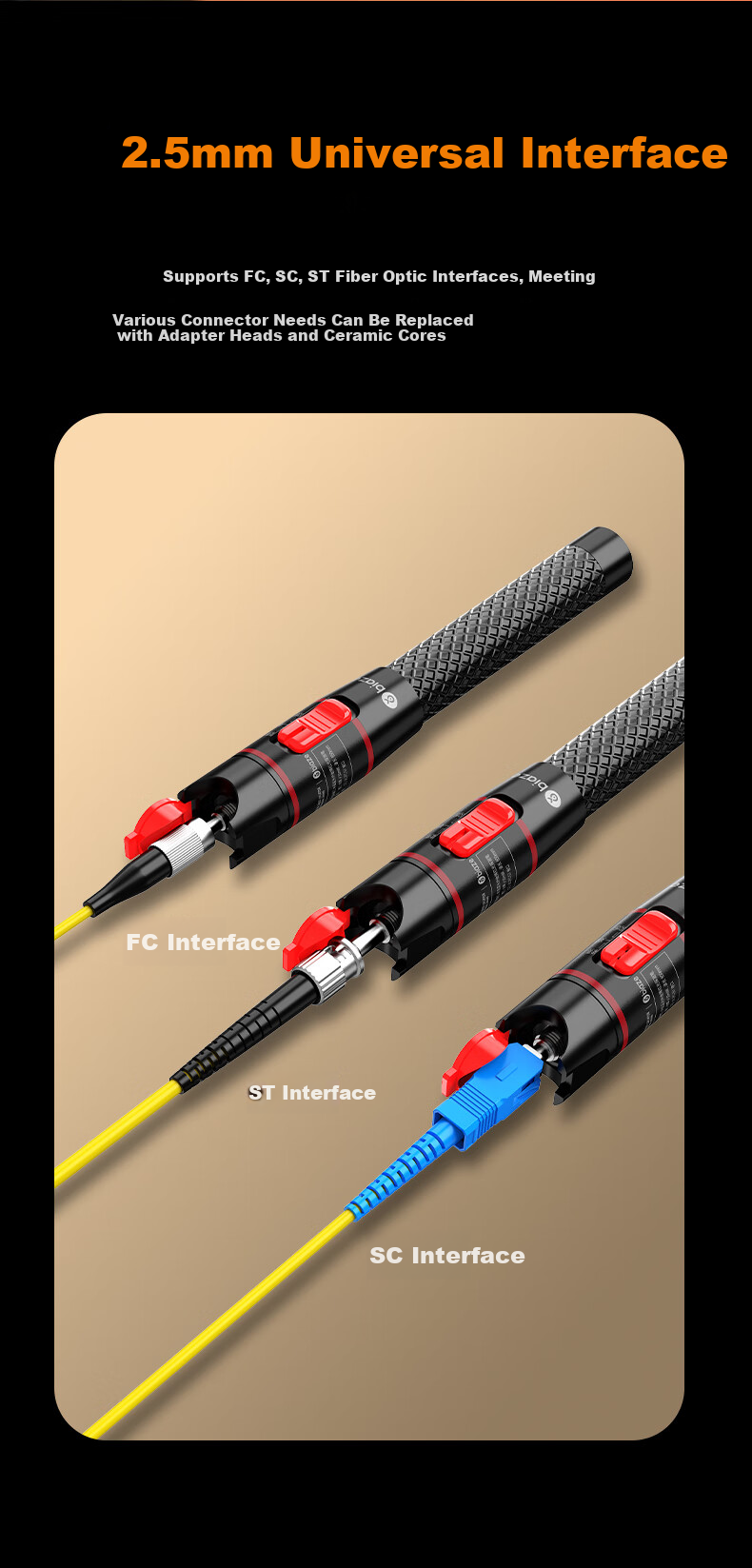 BIAZE Fiber Optic Adapter Telecom Grade FC-LC Red Light Pen Round to Square Converter Optical Power Meter Red Light Integrated Extension Connector Coupler FC Male to LC Female 4