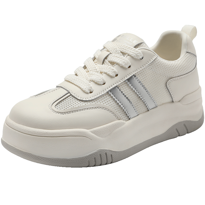 Belle Thick-Soled Platform White Sneakers for Women, Summer Breathable Lightweight Casual Skateboard Shoes B1831BM4 Starlight Silver 39