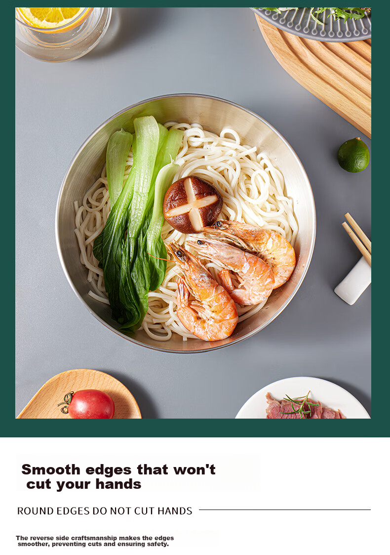 Baijie Korean Cold Noodle Bowl, Rice Mixing Bowl, 20cm Stainless Steel Large Bowl, Soup Bowl, Korean Cuisine Tableware, Ramen Bowl, Silver Color 3