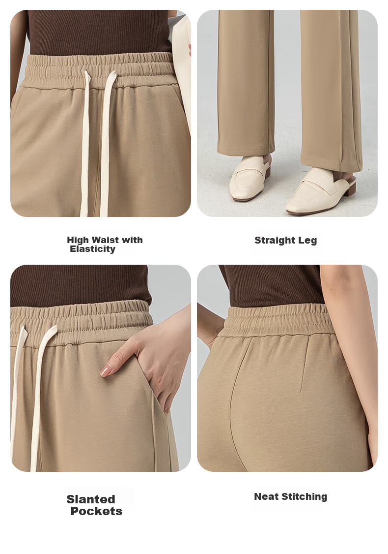BOPRUIEY Black Slim Wide-Leg Pants for Women, 2026 Spring Style, High-Waisted Casual Slimming Draping Straight Cotton Trousers 16
