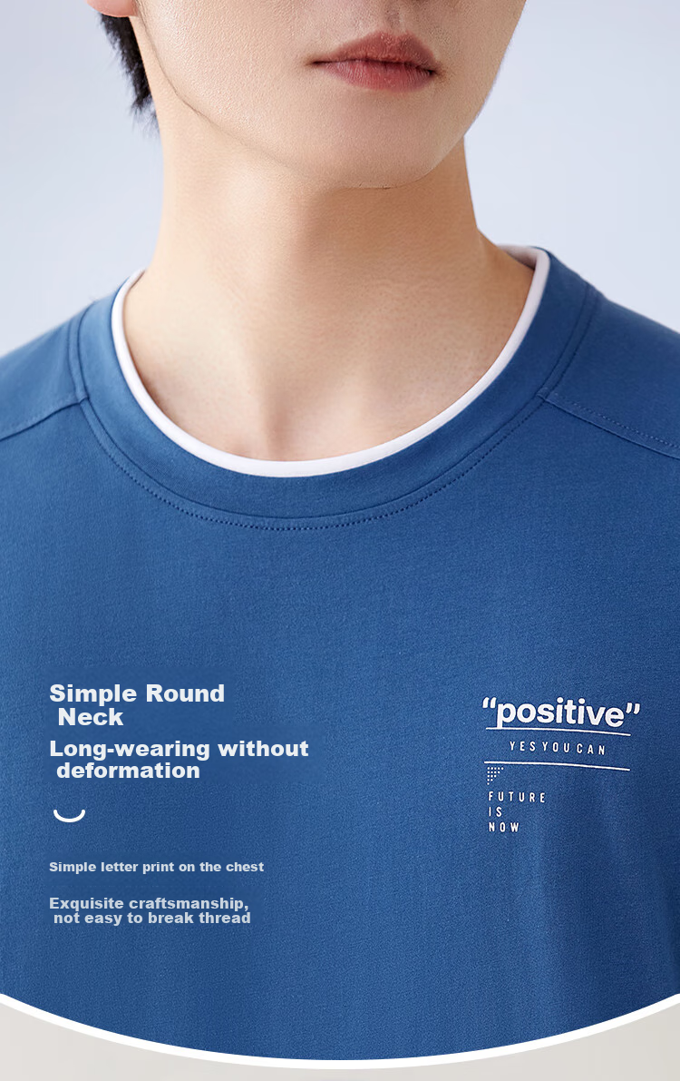 Hongdoujujia Pure Cotton Pajamas for Men, Summer Short-Sleeve Round Neck Antibacterial Loungewear, Nia Blue 170/92A 7