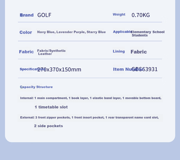 GOLF Backpack for Primary School Students, Boys And Girls Grades 1-3, Children's Lightweight Double Shoulder Bag with Spine Protection, Children's Day Gift, Stylish Desig 14