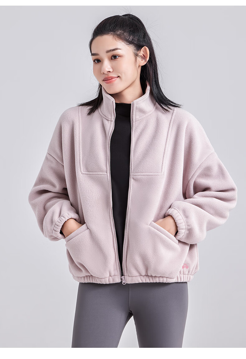 Pioneer Camp Women's Short Fleece Autumn Stand Collar Warm Jacket Fleece Lined Loose Sports Outdoor Fleece Coat 16