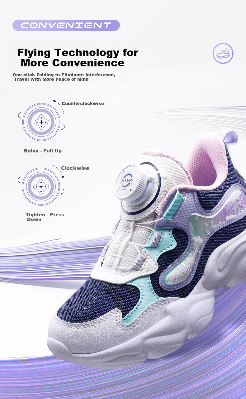 XTEP Kids Toddler Star Casual Shoes Lightweight Cushioning Girls Rotating Buckle Sports Shoes Water Pink/Microwave Blue Size 31 8