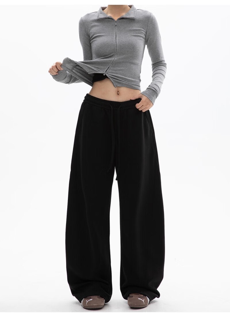 ICH MODE Women's American Style Casual Pants Spring Autumn New Sports Sweatpants Loose Straight-Leg Versatile Wide-Leg Pants Black L 6