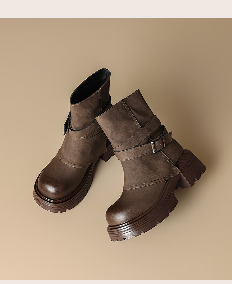 ZHR [Xu Ruohan Same Style] Women's Winter Thick-Soled Martin Boots Versatile Pant Leg Snow Boots KN261 Brown Size 35 11
