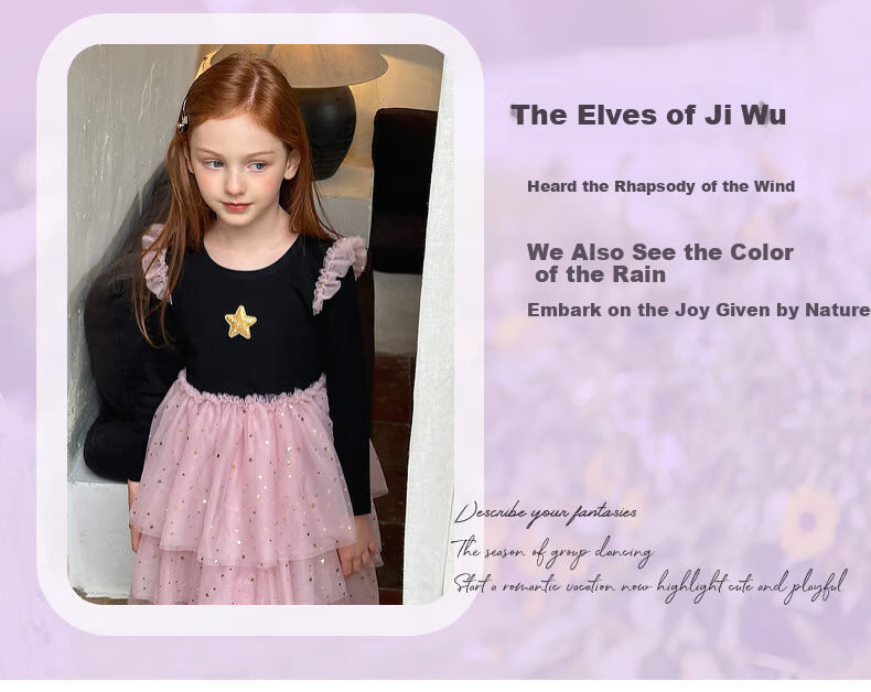 Follow Me Girls' Dress Spring And Autumn New Style Trendy Tulle Princess Dress Children's Dress Black/pink 150 1