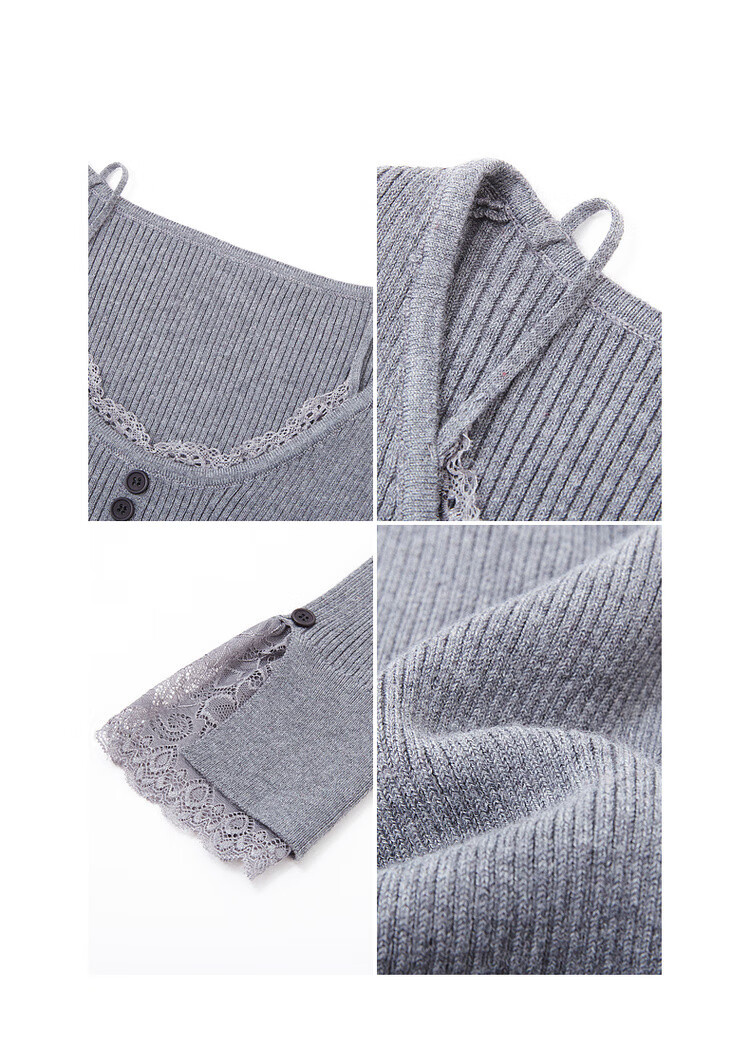 MT Slim Fit Short Wool Blend Lace Splice U-Neck Knit Sweater for Women - Autumn Collection 7