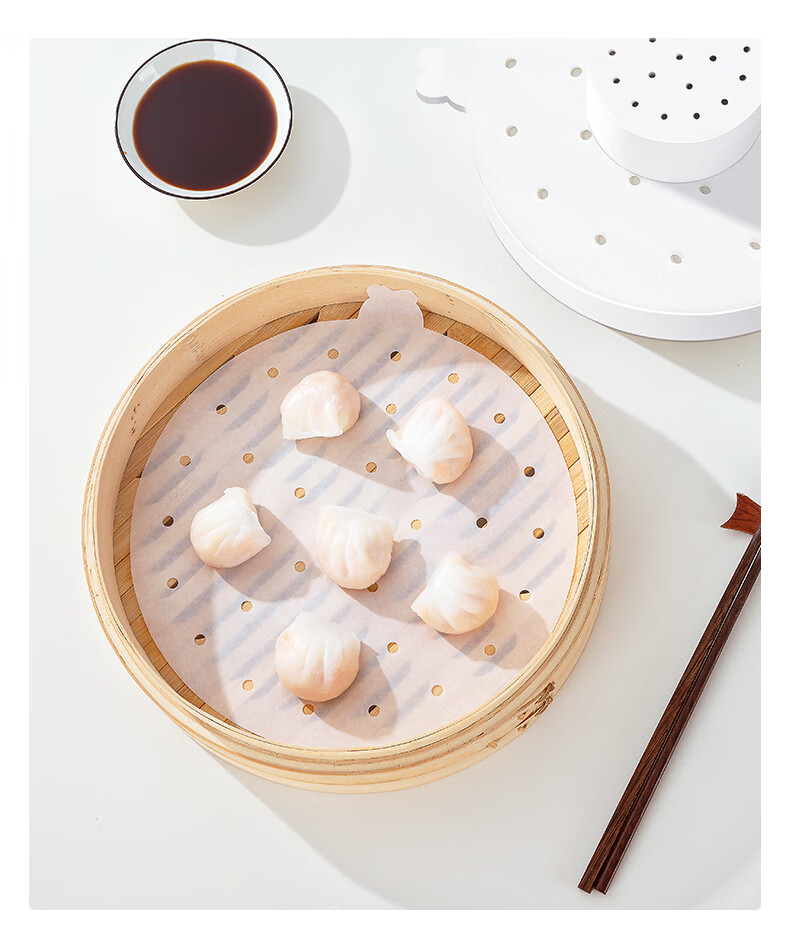 Erlijia Disposable Food-Grade Non-Stick Steamer Paper for Buns and Mantou, Round with Handle, Household Steamer Liner Paper 5