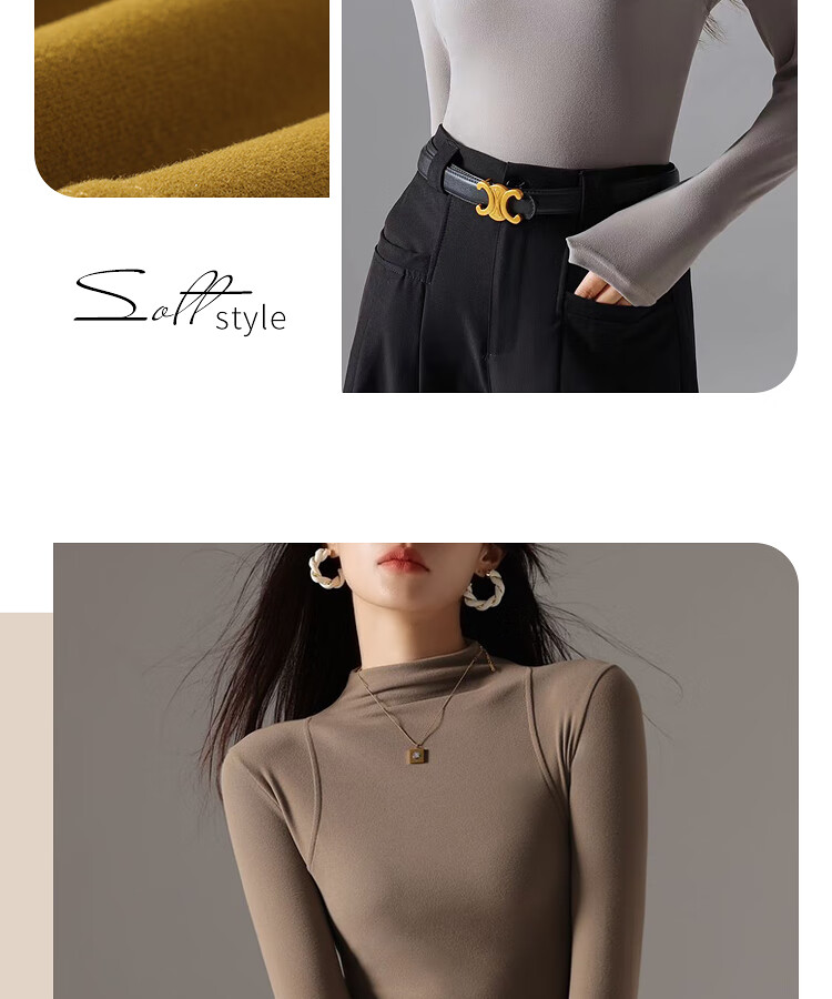 YUZHAOLIN Women's Slim Fit Half Turtleneck Fleece Lined Ribbed Base Layer Top White Autumn Winter 22