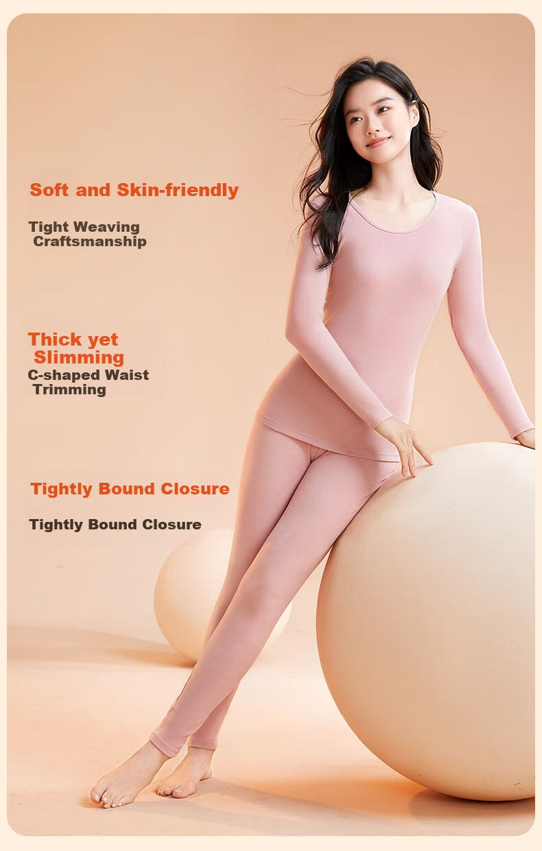 Fentengkean Thermal Underwear for Women, Thick Warm Anti-Cold Yang Ion High-Elastic Slim Base Layer Autumn Top And Pants Set, Christmas Gift 4