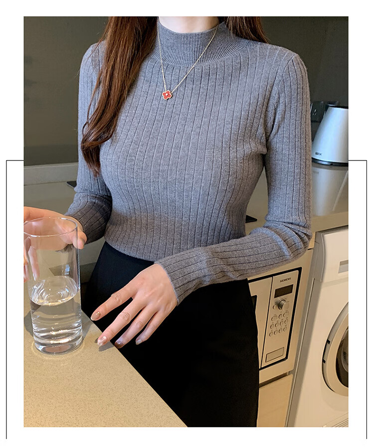 GRACEWELL Women's Knit Sweater Autumn Winter Elegant Half Turtleneck 2025 New Slim Fit Basic T-Shirt Top 18