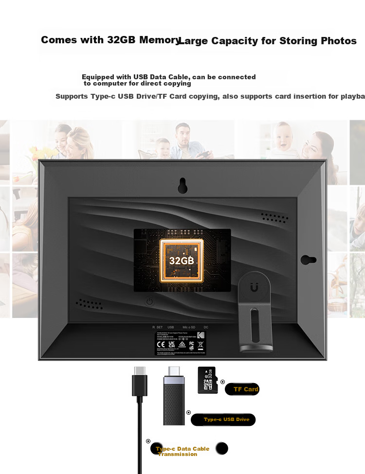 KODAK 1013F Digital Photo Frame 10.1-inch HD Smart Touchscreen Remote Photo and Video Player Rechargeable/Plug-in Wood Color 11