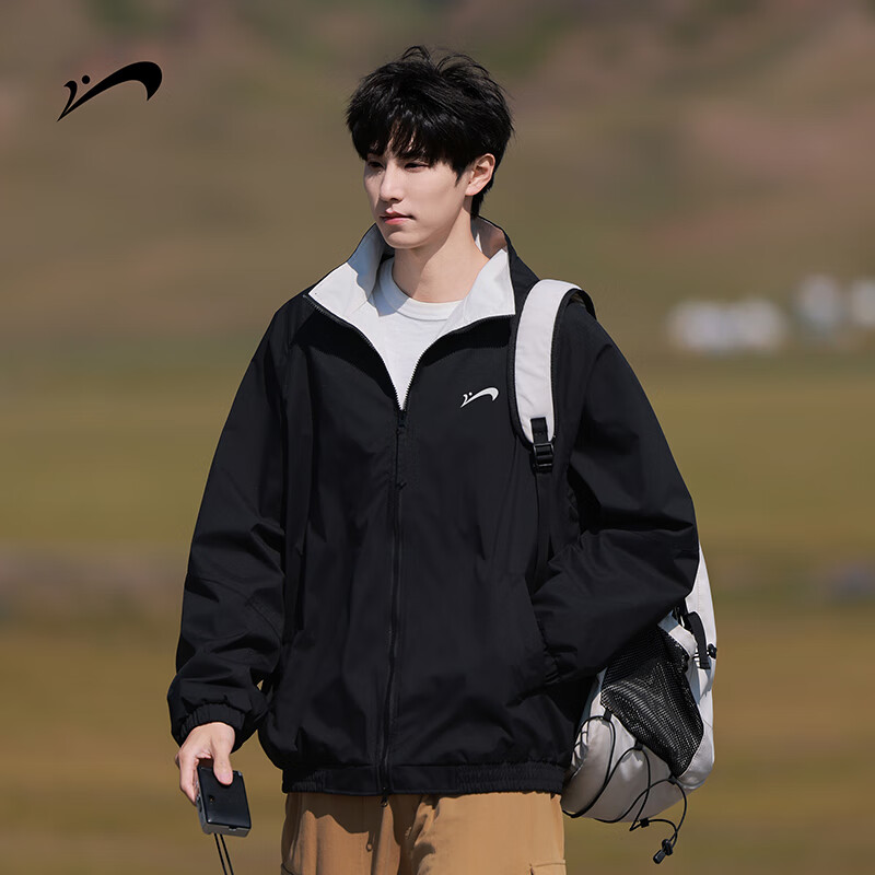 Guirenniao Men's Stand Collar Jacket New Spring Autumn American Baseball Collar Jacket Black S
