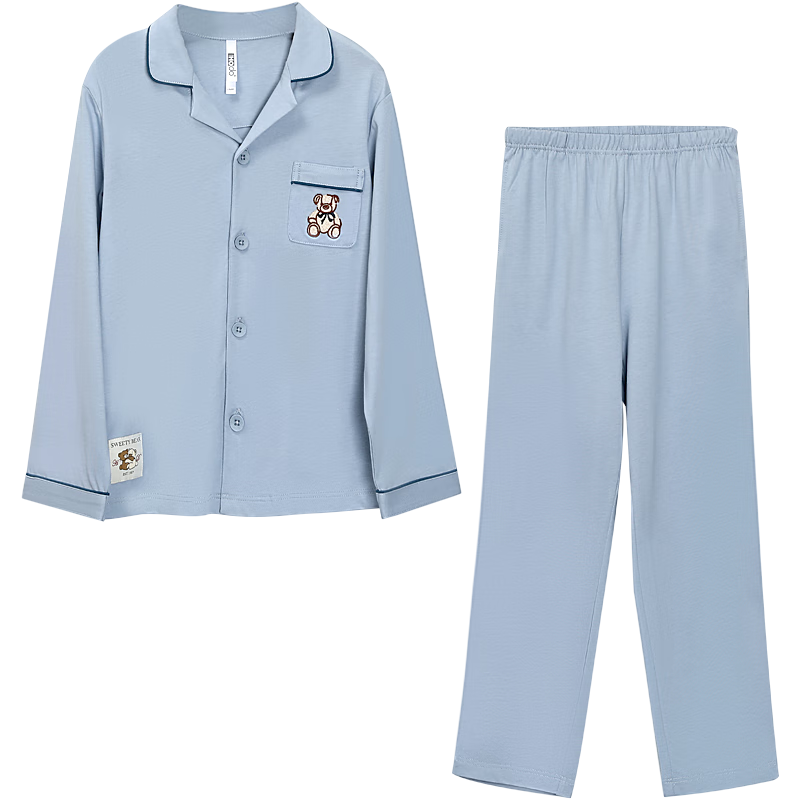 Hodohome (Hodohome) Children's Pajamas, Boys' 7A Antibacterial Pure Cotton Long-Sleeve Loungewear, Boys' Cardigan Cartoon Print Set 501 150