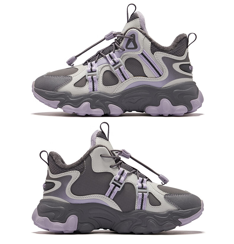 ERKE Kids Casual Shoes Boys and Girls Children's Thick Warm Cushioning Sneakers Black/Cycling Gray/Sage Leaf Size 38 54