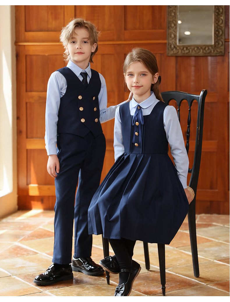Yinuofang Children's Performance Suit Set Boys and Girls Group Performance Clothing Host Suit Girls Dress Set 6
