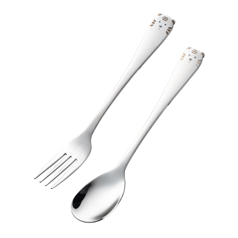 OnlyCook Food Grade 316L Stainless Steel Fork and Spoon Set for Children, Baby Feeding Spoon, Soup Spoon, Panda Fork