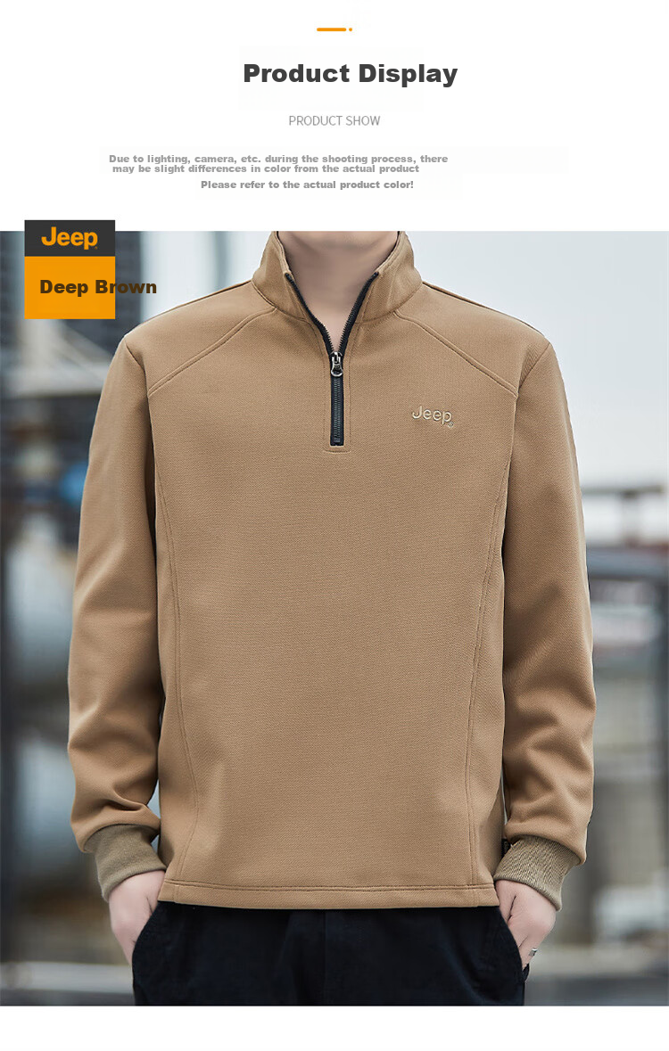 JEEP Men's Sweatshirt, Loose-Fitting Long-Sleeve T-Shirt for Spring And Autumn, Trendy Top, Base Layer, Dark Brown, M 4