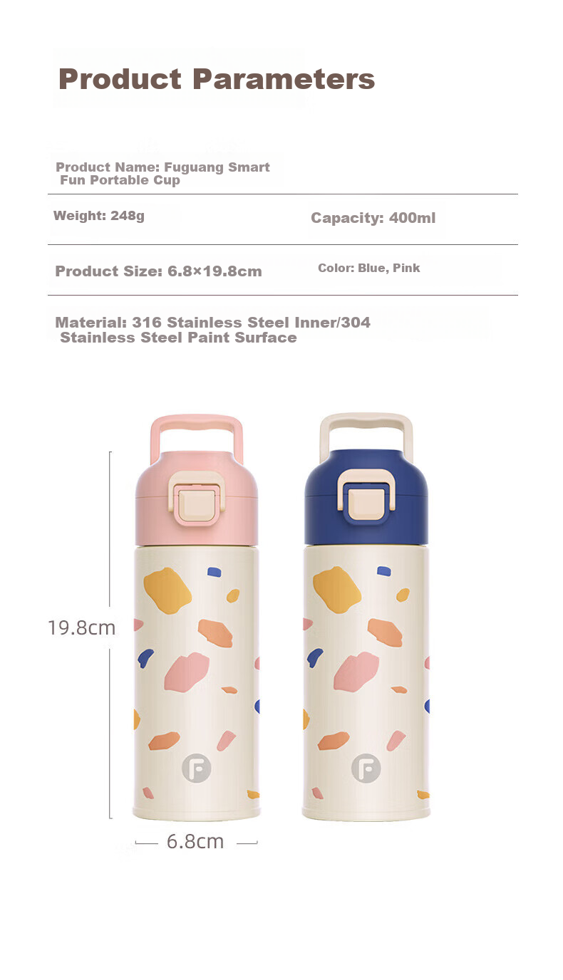 Fuguang Children's Insulated Cup, 316 Stainless Steel Portable Cup, Large Capacity, for Boys And Girls, Students, Cold Water Bottle, 400ML 5