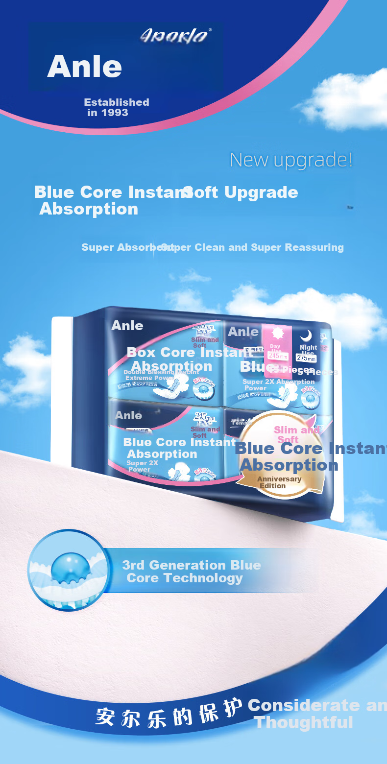 Anerle Sanitary Napkins, Day And Night Blue Core, Quick Absorption, 245mm 15 Pieces + 275mm 5 Pieces [Brand Direct Supply, Safe Quality] 2