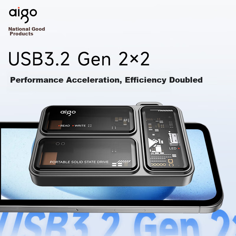 Портативный SSD-накопитель Aigo P3 Type-C USB3.2, 2 ТБ, скорость чтения/записи до 2000 МБ/с, прозрачный, для телефона и компьютера