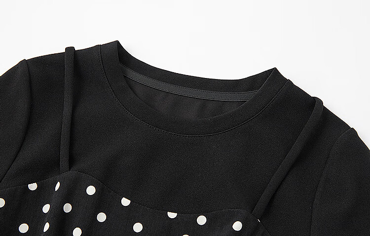 Demana Romantic Polka Summer Faux Two-Piece Spliced Polka Dot Chiffon Short Sleeve Waist Cinched Pleated Women's Dress 3