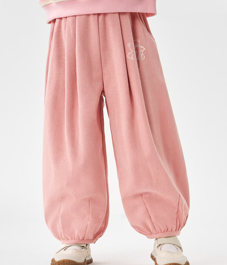 Badibadi Autumn Baby Toddler Corduroy Pants Casual Sports Sweatpants Pink Bear Outline Size 110 1