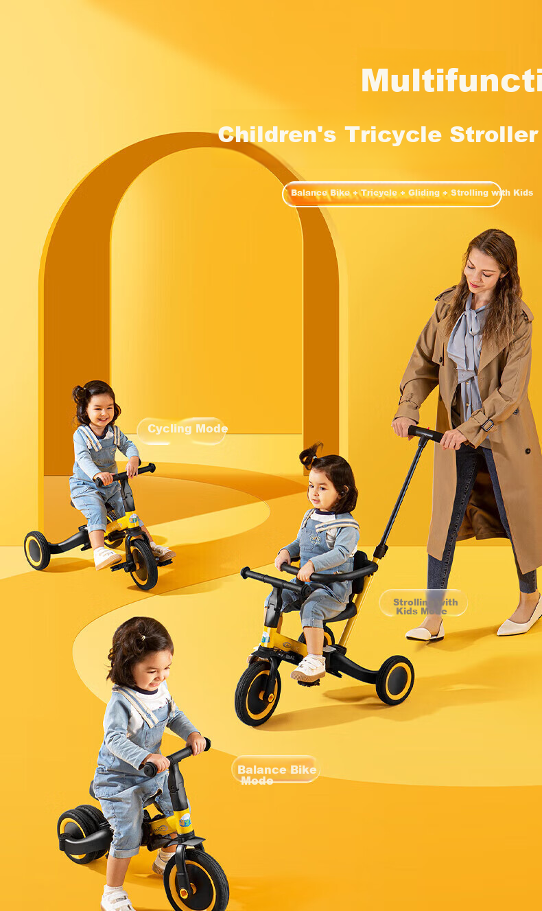 Strolex Children's Push Tricycle, Pedal Bike, Toddler Scooter, Balance Bike, Three-In Self-Propelled Bicycle for Ages 1-6 1